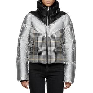 Mackage Mini Houndstooth Jacket Puffer Metallic Silver Black M
